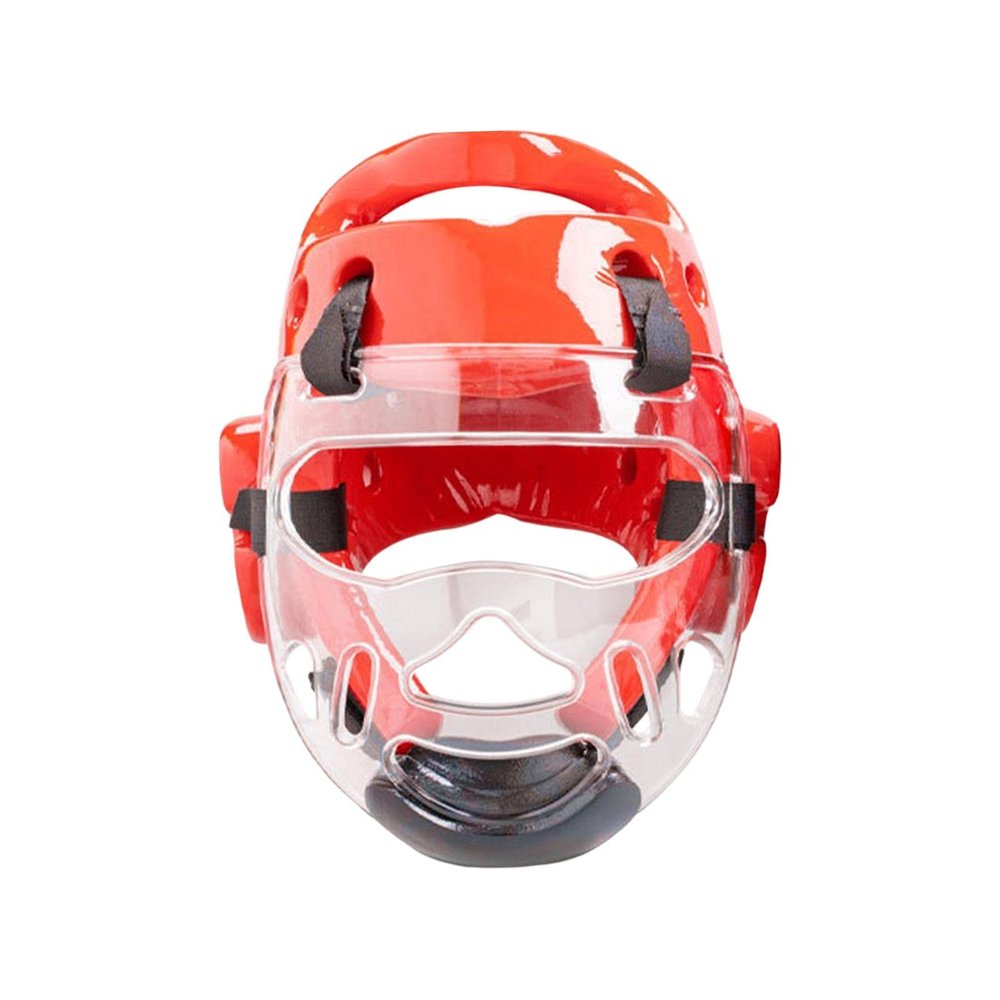 Adjustable Kickboxing Headgear with Face Shield, Red, Size M
