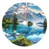 Mountain Lake View Christmas Tree Skirt, Sunny Nature Print, 30 in, Thickened Holiday Tree Decoration view 1