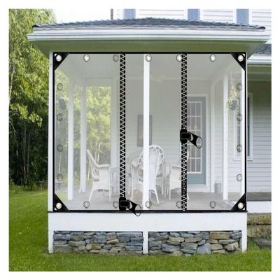 VagxTbs Transparent Tarp with Eyelets and Zipper, Foldable PVC Cover for Patio or Gazebo, 2 x 2 m