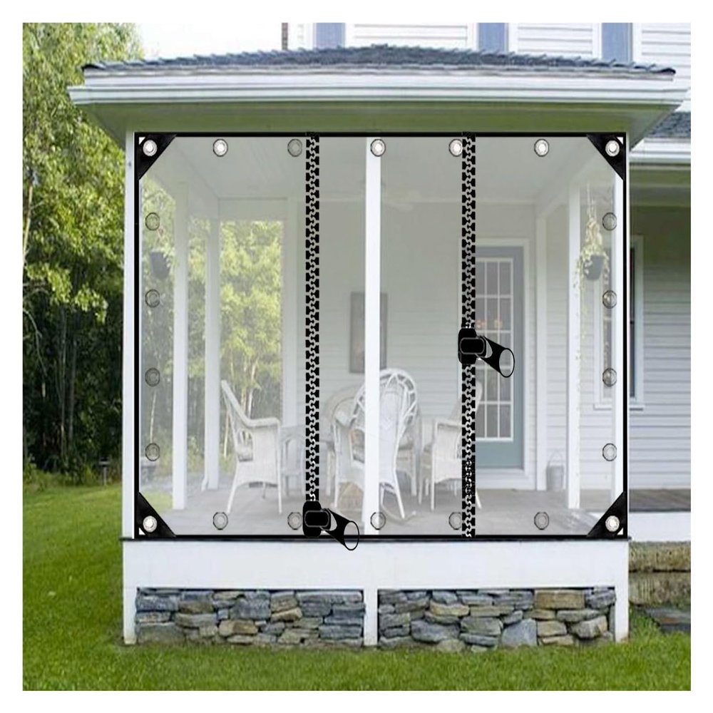 VagxTbs Transparent Tarp with Eyelets and Zipper, Foldable PVC Cover for Patio or Gazebo, 2 x 2 m
