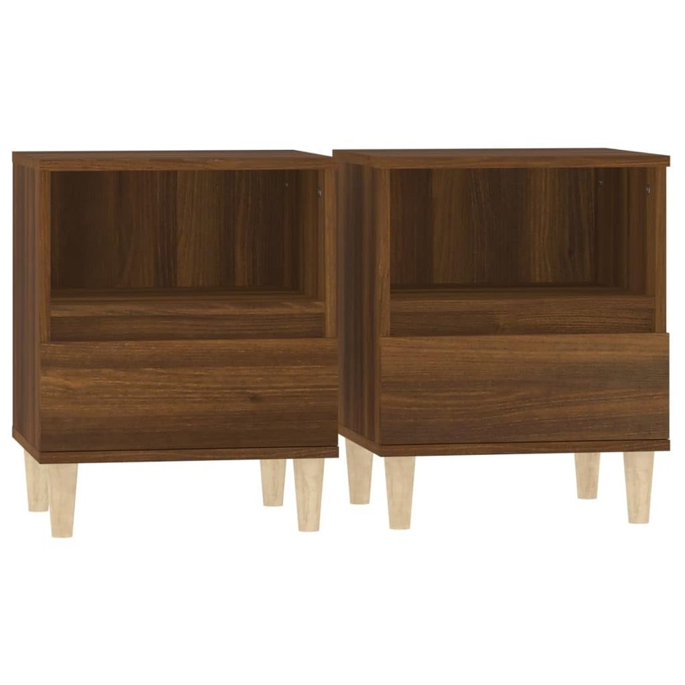 GAONUDAN 2-Piece Nightstand Set with Drawer and Open Shelf, Brown and Oak