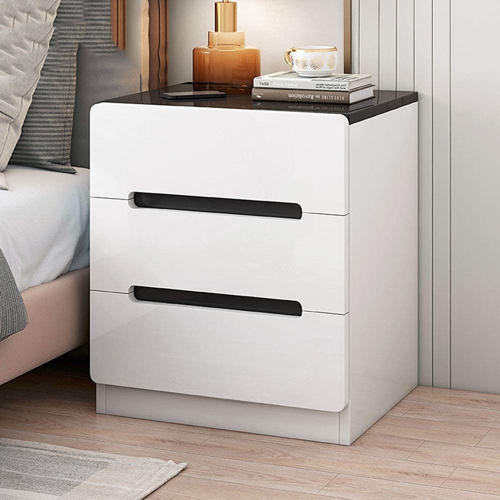 GAONUDAN Modern White Nightstand with Storage Drawer