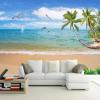 YLLMNOBM Summer Seascape Dolphin Sailboat Beach Coconut Tree Peel-and-Stick Wallpaper view 1