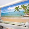 YLLMNOBM Summer Seascape Dolphin Sailboat Beach Coconut Tree Peel-and-Stick Wallpaper view 2