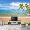 YLLMNOBM Summer Seascape Dolphin Sailboat Beach Coconut Tree Peel-and-Stick Wallpaper view 4