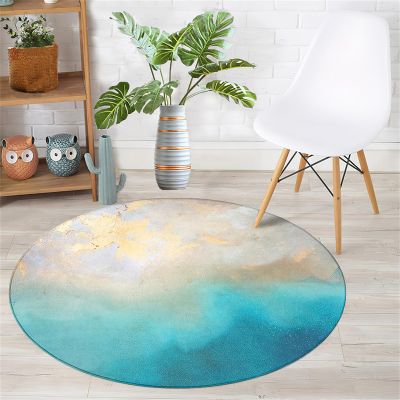 Hearda Sea Print Round Rug, Washable Non-Slip Flannel Rug, 120 cm