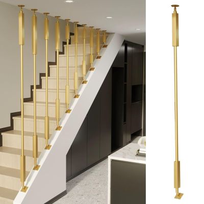 Universal Stair Railing Spindle with 270° Adjustable Metal Base, Customizable Style, Color and Length, Stair Baluster Post for Fall Prevention (Black + Gold, 72 in/183 cm)