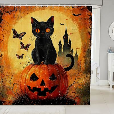 Homewish Halloween Black Cat Gothic Shower Curtain, 180 x 180 cm