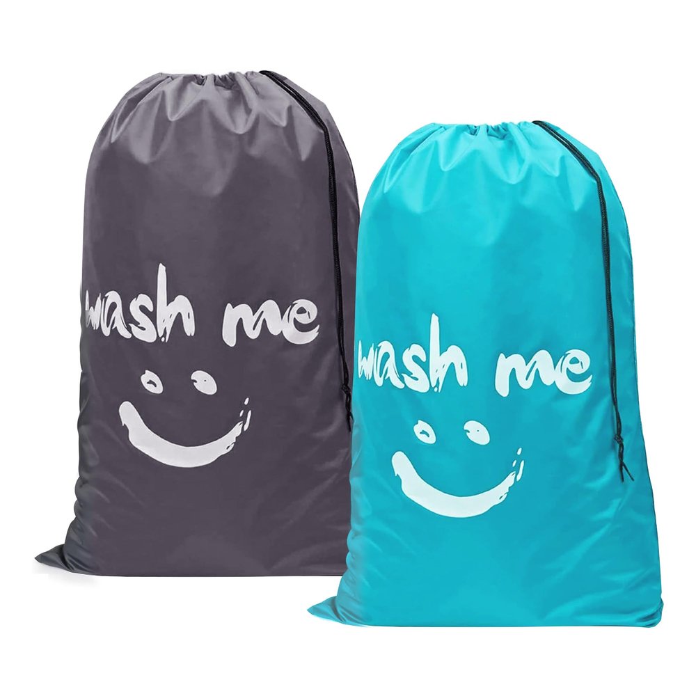 2-Piece Laundry Bag Set, Blue and Gray