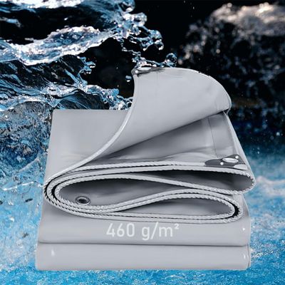 LDQBF Waterproof Tarp, 4.5 x 9.5 m, 460 g/m² PVC Fabric, Reinforced Rubber Corners, UV Protection, Gray