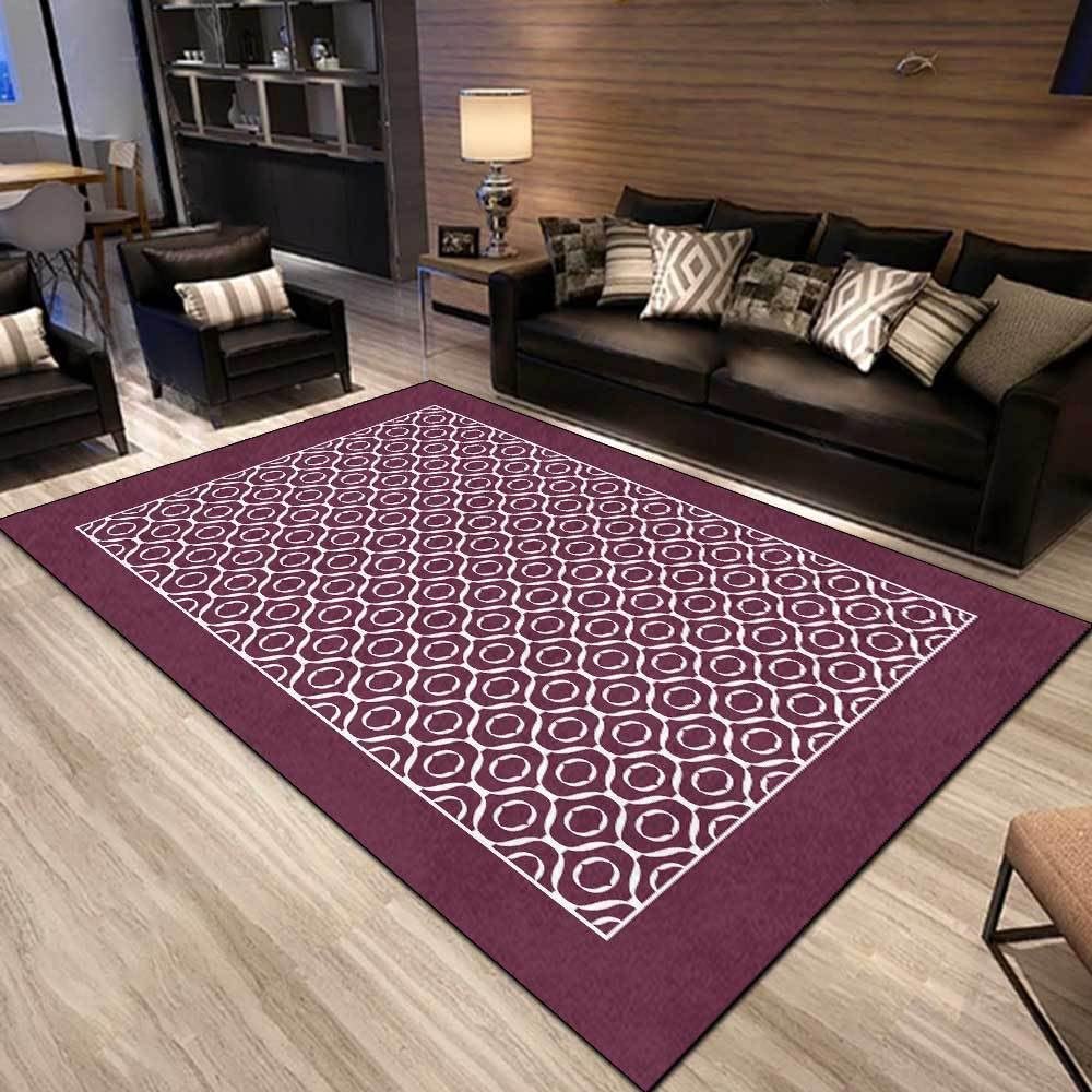 Washable Non-Slip Short-Pile Rug, Abstract Geometric Purple, 120 x 180 cm