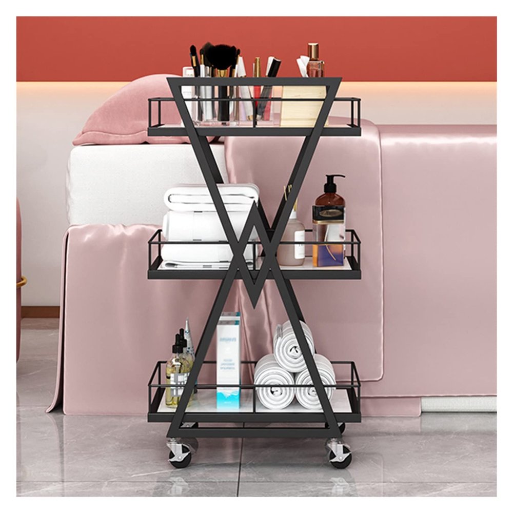 3-Tier Metal Rolling Cart with Storage Drawer, Black