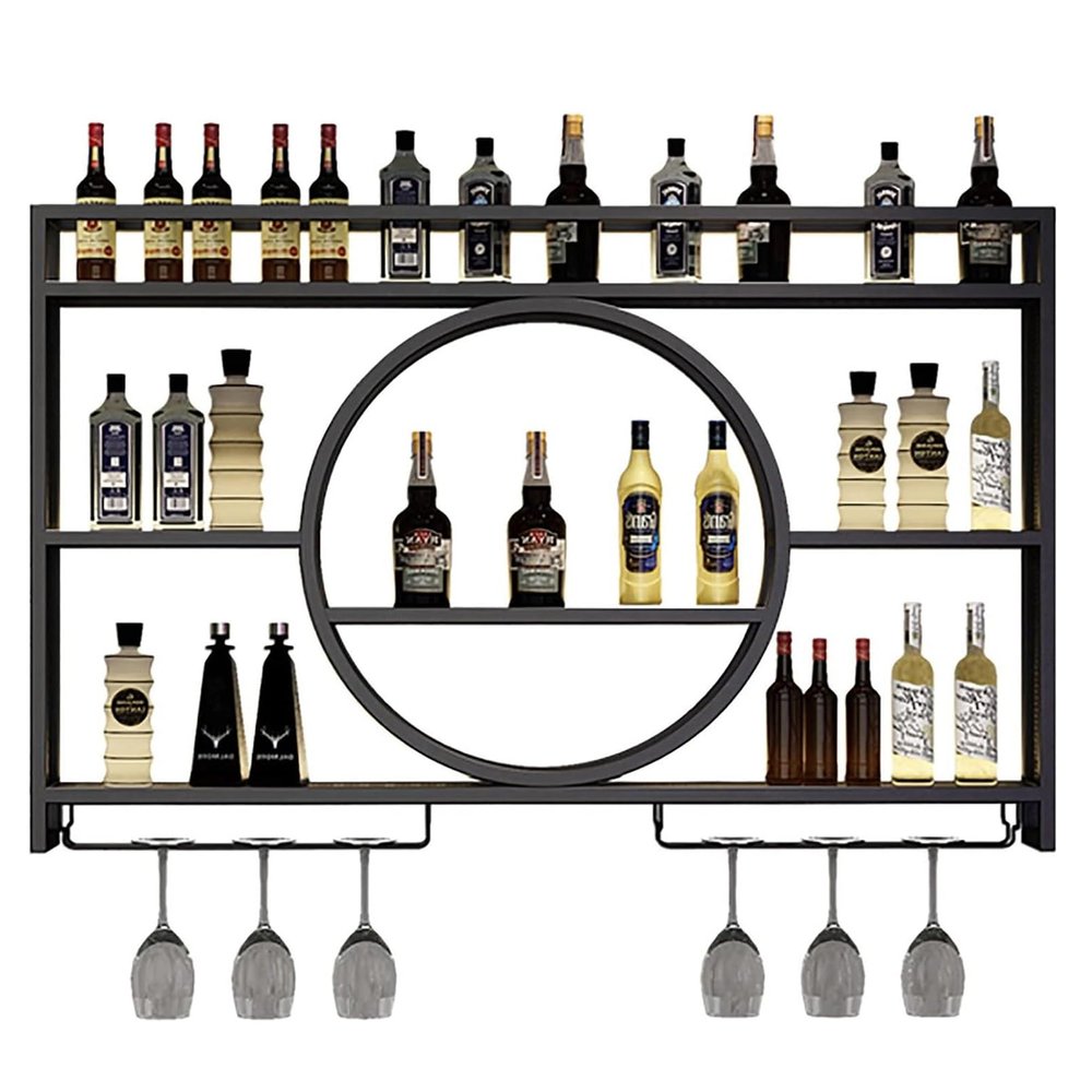 Modern Wall-Mounted Wine Rack with Hanging Glass Holder
