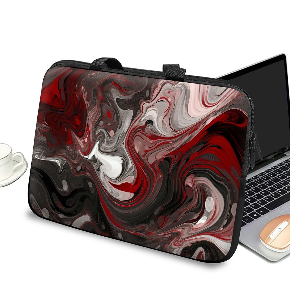 Slim 15-Inch Laptop Sleeve with Handle and Zipper, Red Marble