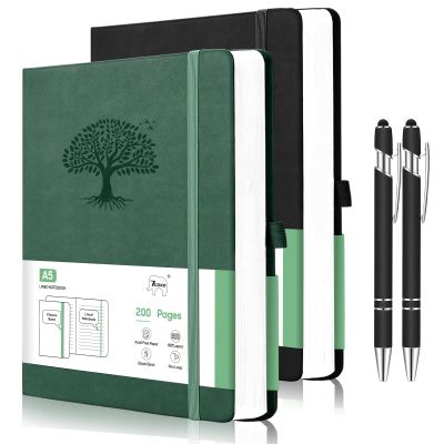 7CDXD 2-Pack A5 Hardcover Journals with Pens, Green & Black