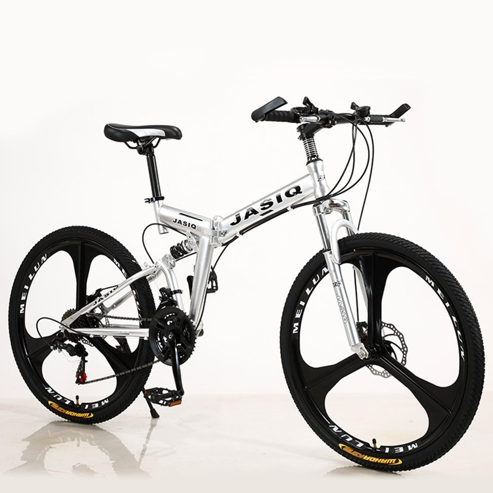 QXIWAOE Folding Mountain Bike, 24/26-Inch, Adult Student Speed Bike with Shock Absorbers