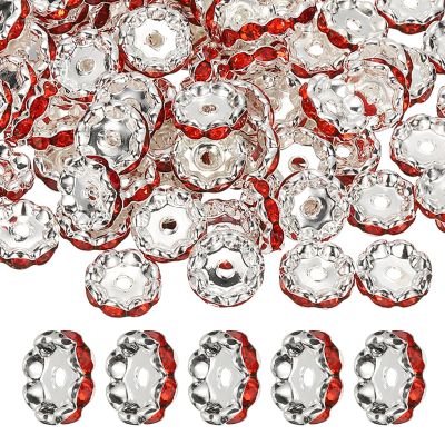 PATIKIL 200 Pcs 12mm Wavy Rhinestone Spacer Beads, Red Metal Beads for DIY Jewelry Making