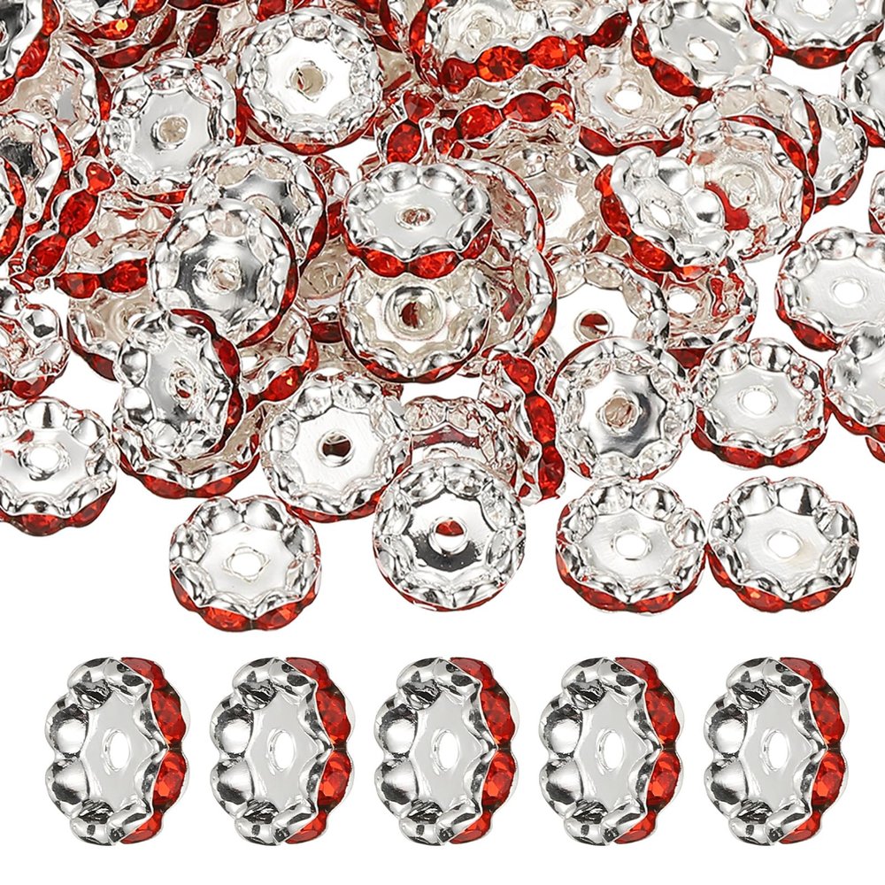 PATIKIL 200 Pcs 12mm Wavy Rhinestone Spacer Beads, Red Metal Beads for DIY Jewelry Making