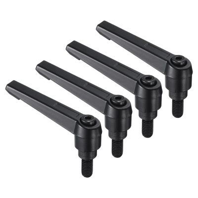 sourcing map Clamp Lever Handles, M8 x 15 mm, Black Oxide Carbon Steel, Black, 4-Piece