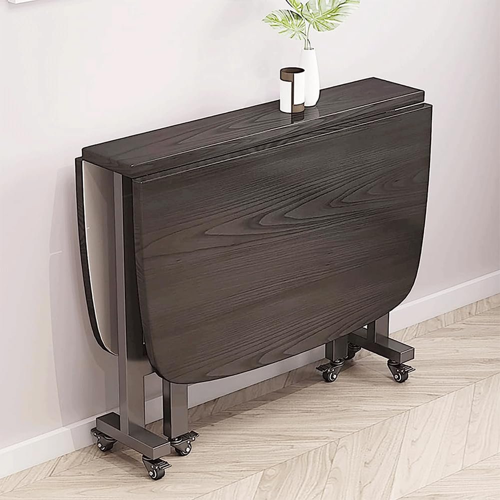 Folding Wooden Dining Table with Drop Leaves and Casters for Small Kitchens