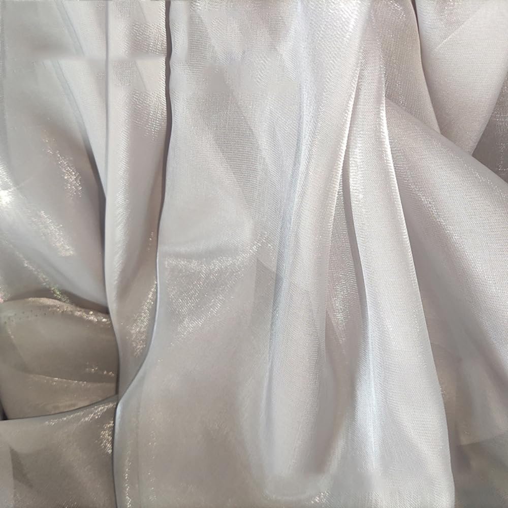 Anevous 1 m x 150 cm Satin Organza Fabric, Gradient Laser Gauze for DIY Clothing, Curtains, Tablecloths and Décor, Light Gray