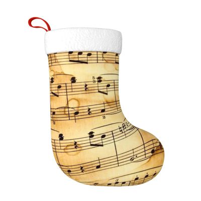 DNBCLEZK Christmas Stocking with Music Note Print, 45 cm, Plush, Black, One Size