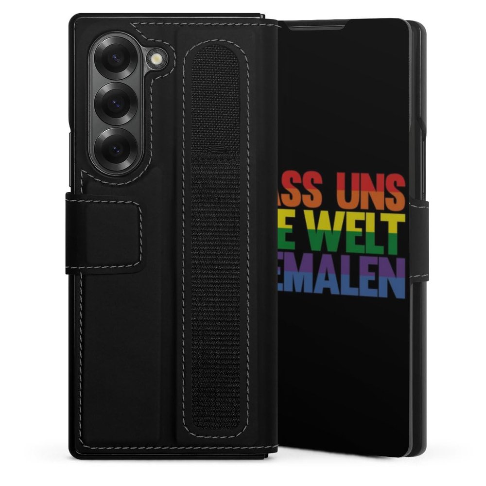 DeinDesign Flip Case compatible with Samsung Galaxy Z Fold 6, black faux leather, Rainbow Kerstin Ott design