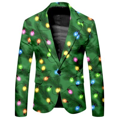 RUMAOZIA Men's Christmas Blazer, Long Sleeve 3D-Printed Suit Jacket