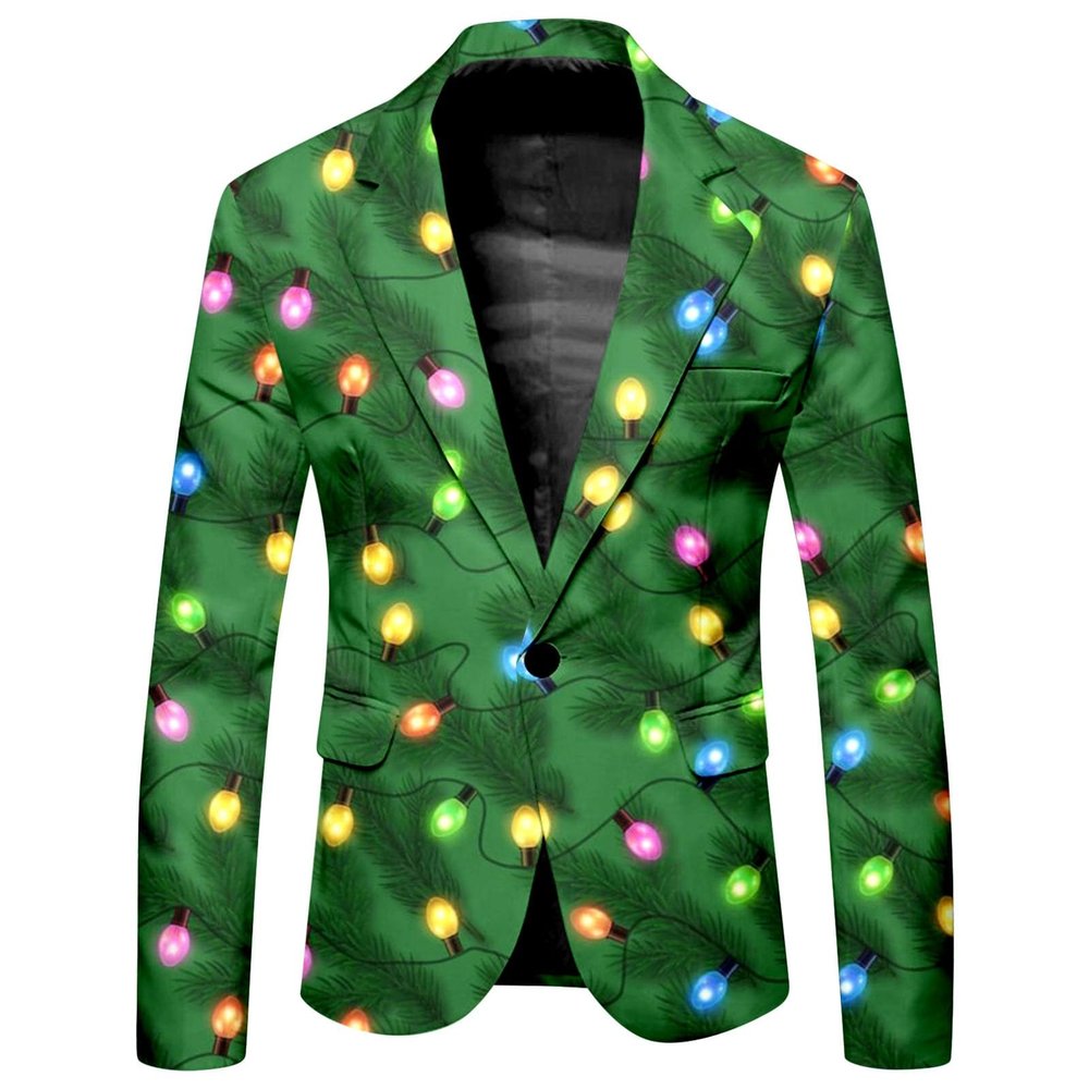 RUMAOZIA Men's Christmas Blazer, Long Sleeve 3D-Printed Suit Jacket