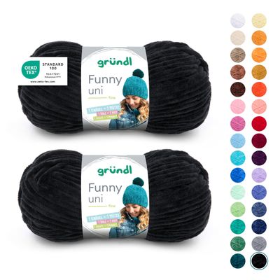 Gründl Funny uni Chenille Yarn, 2 × 100 g, Black