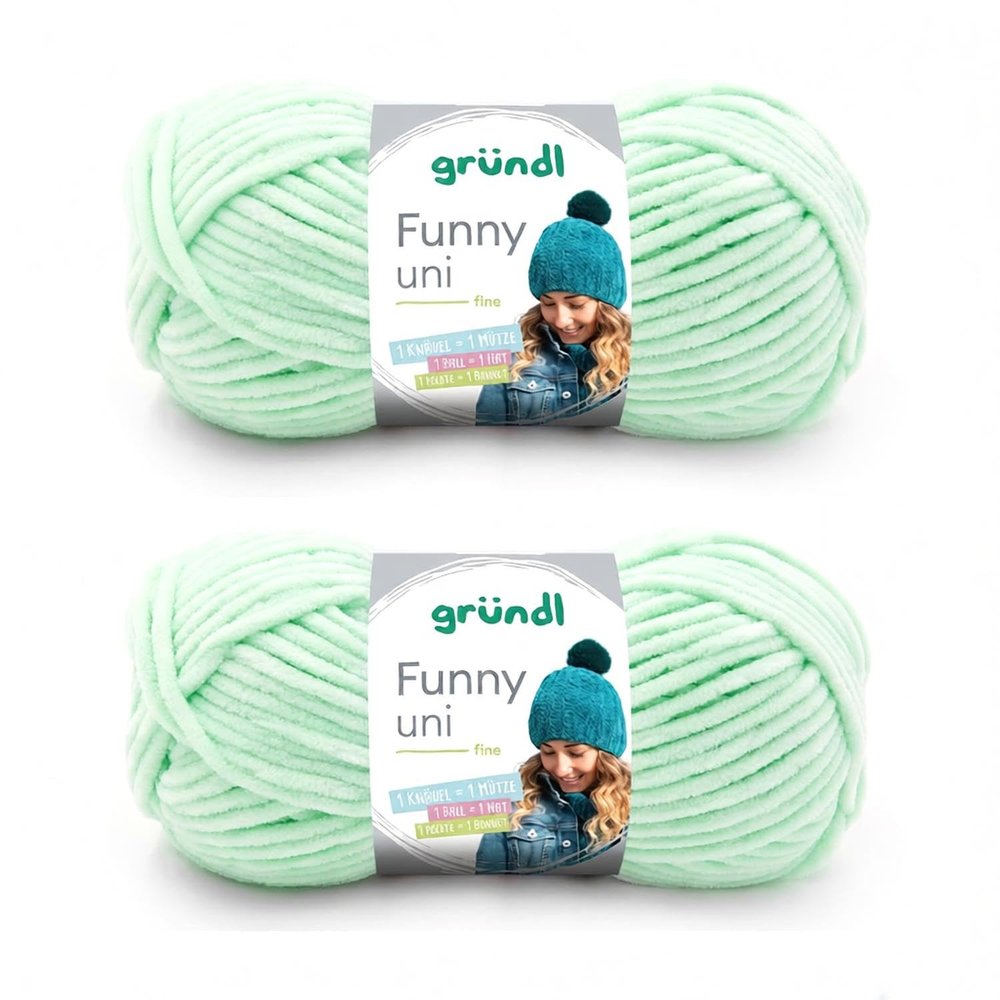 Gründl Funny uni Chenille Yarn, 2 Balls, 100 g, Pastel Green