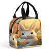 Large Reusable Lunch Bag with Aluminum Foil Lining, Rabbit, Bird & Flower Design view 1
