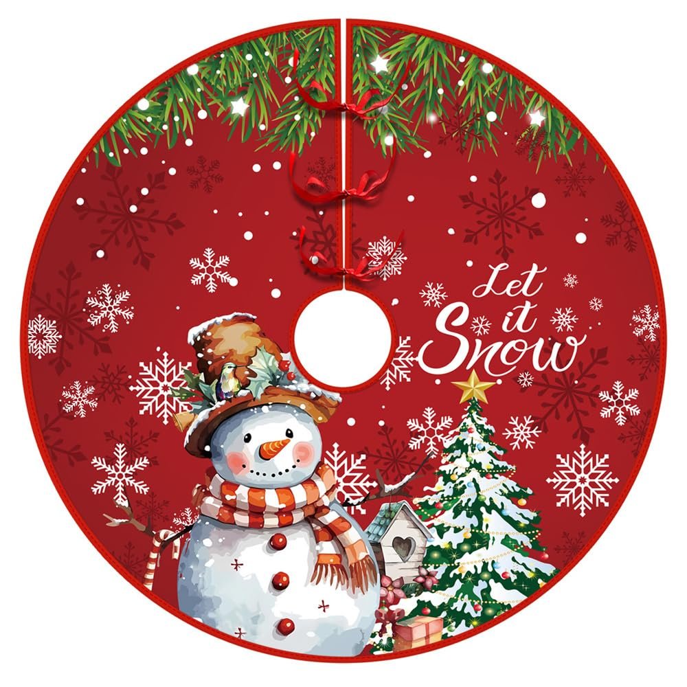 Morbuy Snowman Christmas Tree Skirt, Round Plush Tree Cover, 90 cm