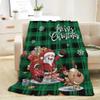 fifbird Christmas Throw Blanket for Adults, Green Plaid with Reindeer and Santa view 1