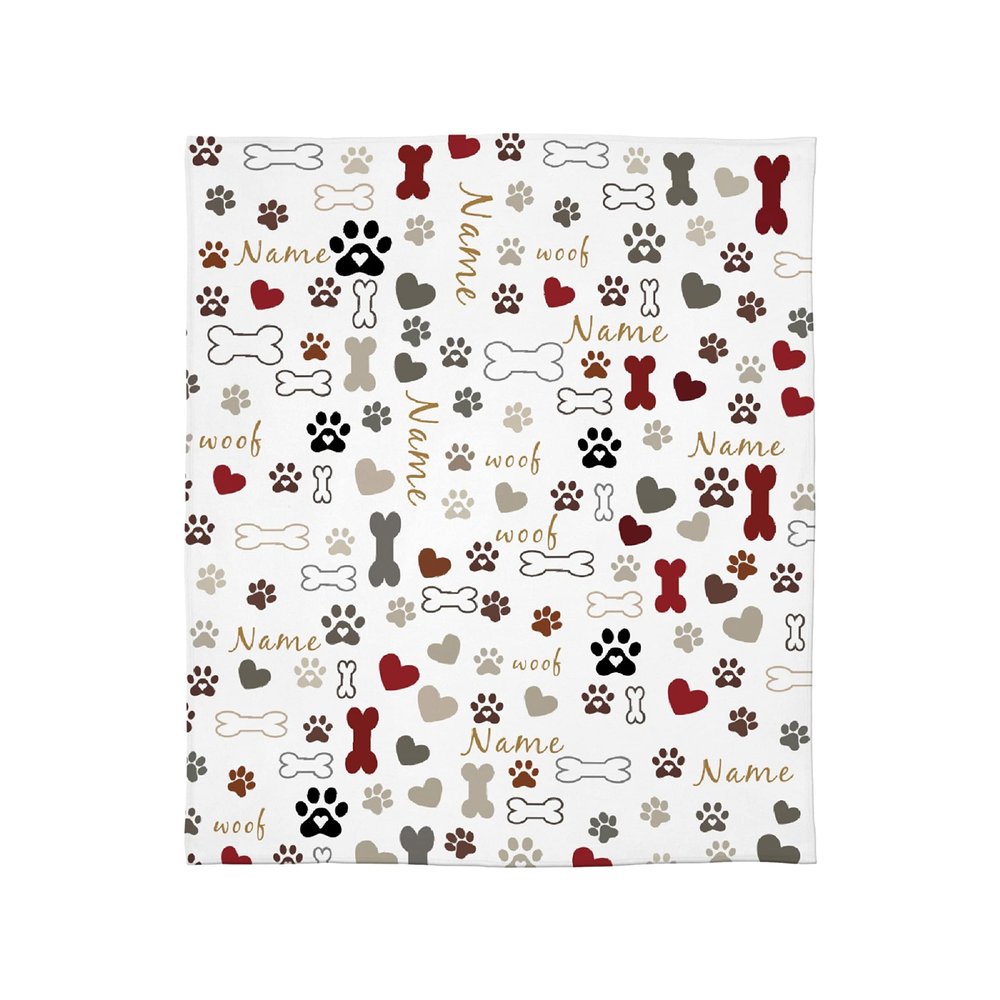 Personalized Cartoon Dog Paw Print Blanket, Soft Flannel Throw, 127 x 152.4 cm