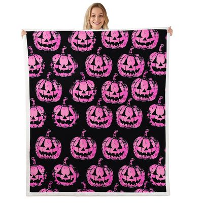 Loussiesd Purple Pumpkin Halloween Throw Blanket, 220 x 240 cm