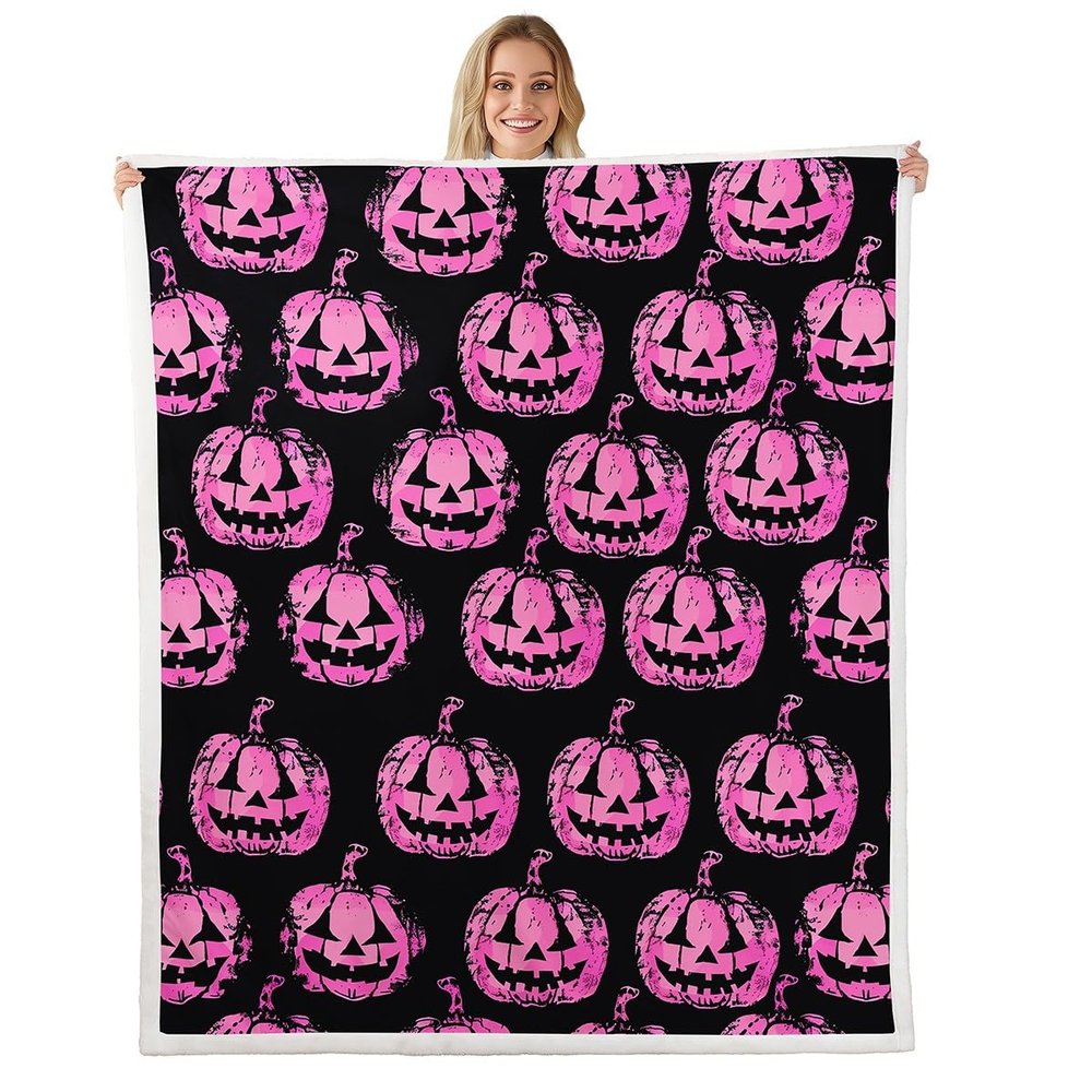 Loussiesd Purple Pumpkin Halloween Throw Blanket, 220 x 240 cm