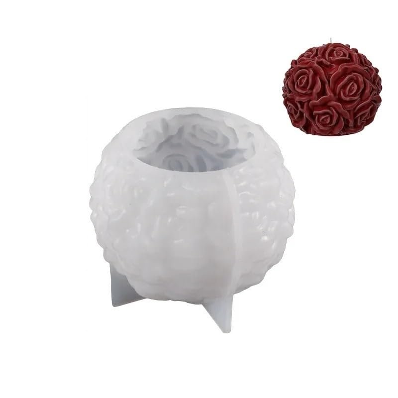 CAFFEN Multi-Size Rose Ball Candle Mold, Aromatherapy Tabletop Silicone Mold, Circular Drip-Shaped Decorative Candle Mold (1 9 100)
