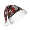 Adult Christmas Santa Hat with Skull and Roses view 2