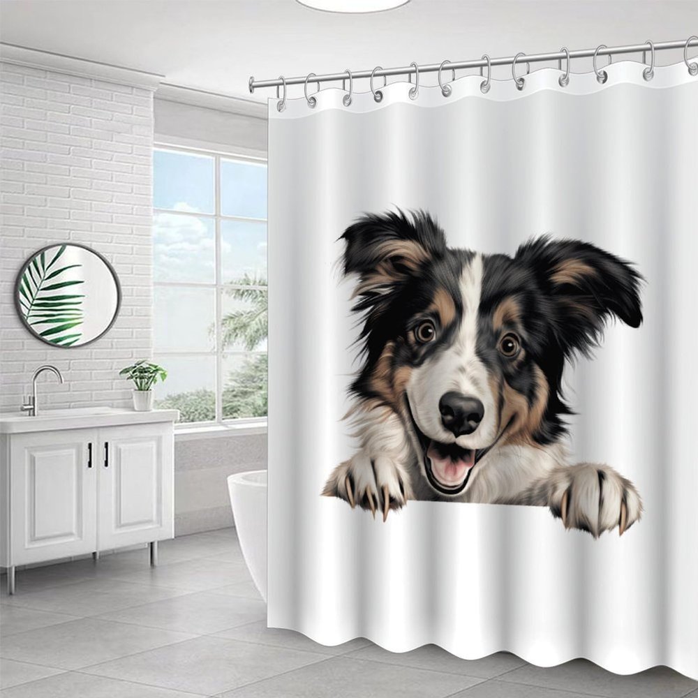 Yelolyio Collie Puppy Dog Polyester Shower Curtain, Waterproof Fabric, Bathroom Curtain with Hooks, 60 x 72 in