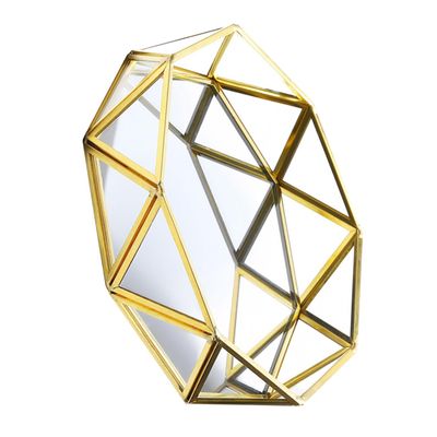 Gold-Tone Geometric Mirror Tray, Glass and Iron