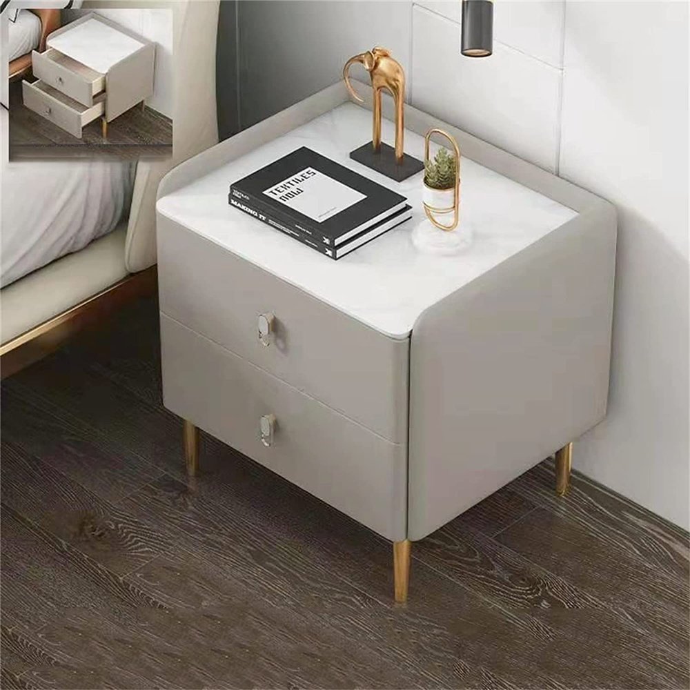 GXXINGIN Small Gray Nightstand with 2 Drawers