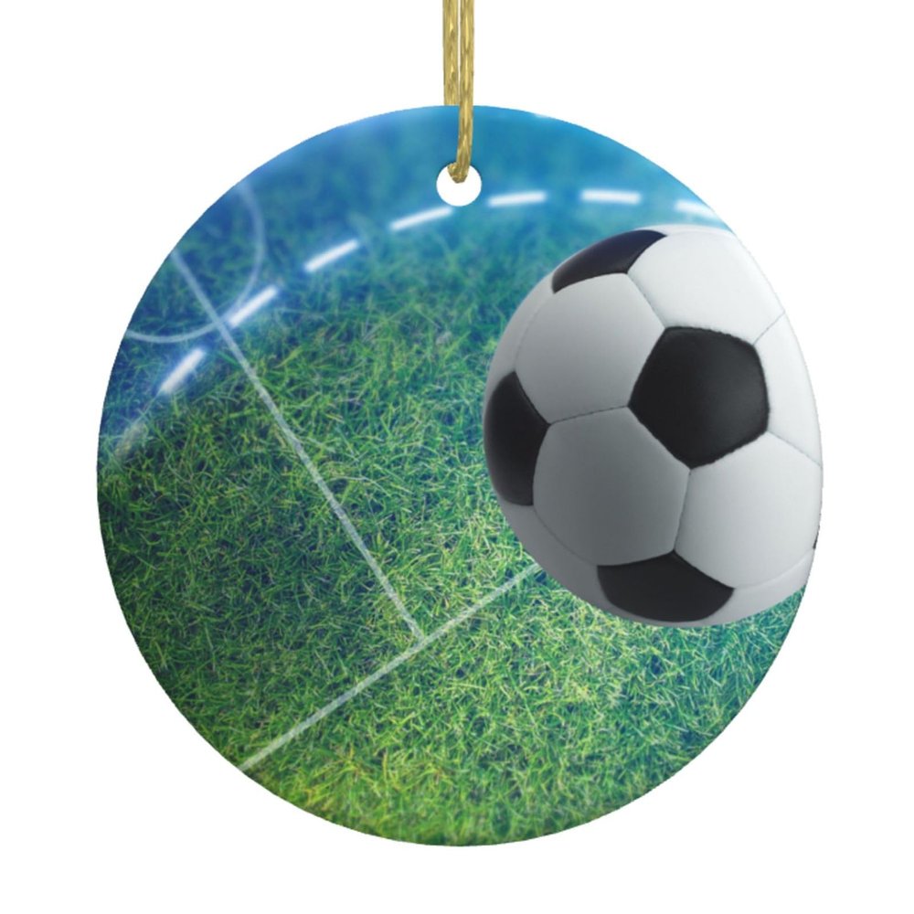 Personalized Round Ceramic Christmas Tree Ornament with Sports Ball Prints