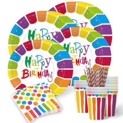 Kaseryao Rainbow Children's Birthday Party Tableware Set for 10 Guests