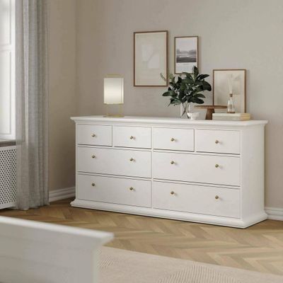 Dmora Coraline 8-Drawer Dresser, White, 183.4 x 48.5 x 86.88 cm