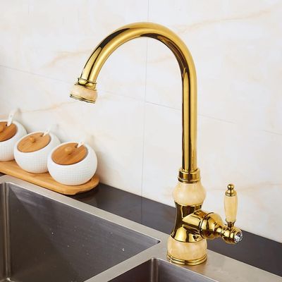 EXHOYAJB Kitchen Sink Faucet, Rose Gold Brass Gourd-Style Mixer Tap, Gold, Hose Size 3-8