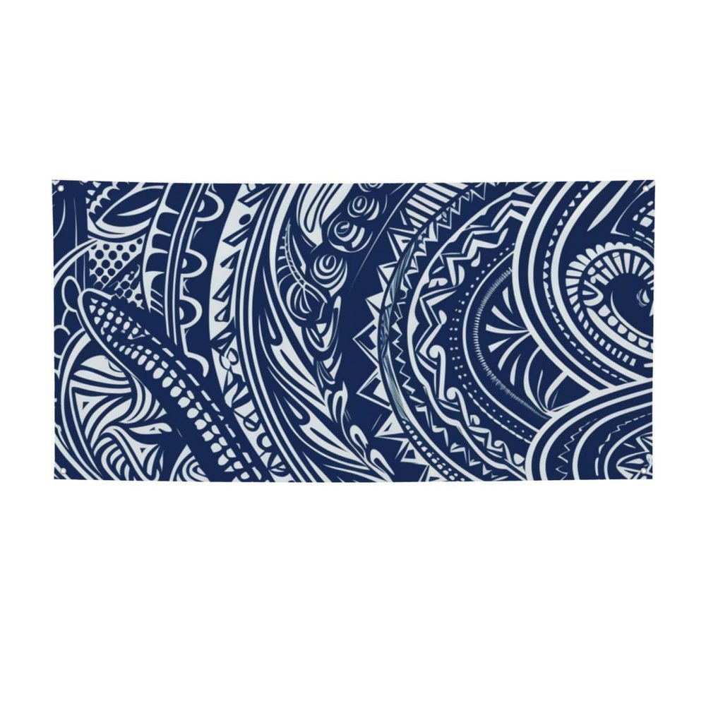 Personalized Happy Birthday Party Banner – Blue Polynesian Maori Tribal Pattern
