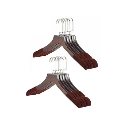 10 Solid Wood Suit Hangers, Retro Style, Flocked Non-Slip