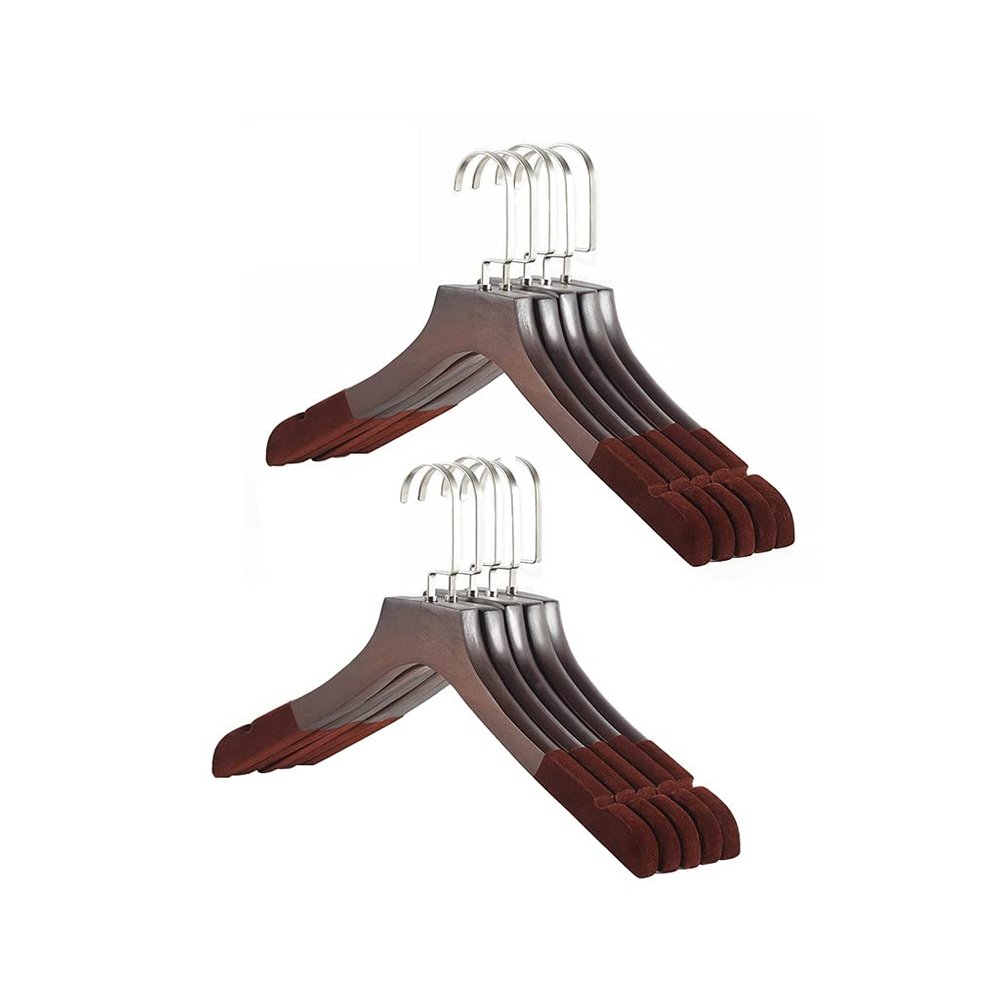 10 Solid Wood Suit Hangers, Retro Style, Flocked Non-Slip