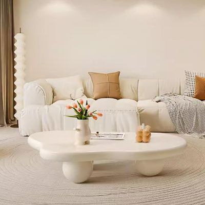 DFANCE Modern Cloud-Shaped Coffee Table with 3 Ball Legs, Cream White, 39.4 x 27.6 x 11.8 in